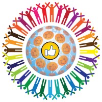 Global social networking concept of people teamworking and recommending each other as a community. A colorful illustration with connected people and like symbol.